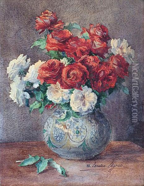 Naturemorte Au Bouquet De Rose Oil Painting - Therese Lemoine Lagron