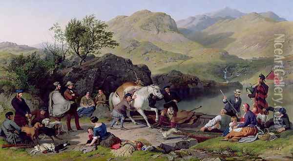 Crossing a Highland Loch, 1858 Oil Painting - Jacob Thompson