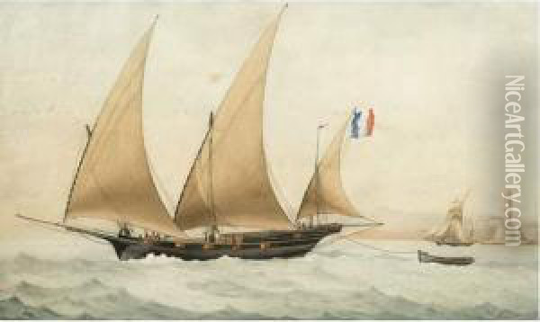 Voilier A L'entree Du Port De Marseille. Oil Painting - Francois Geoffroy Roux