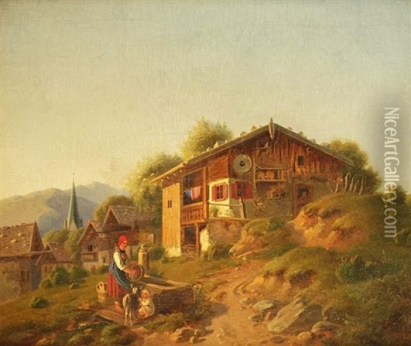 Gehoft In Den Bergen Oil Painting - Eduard Merk