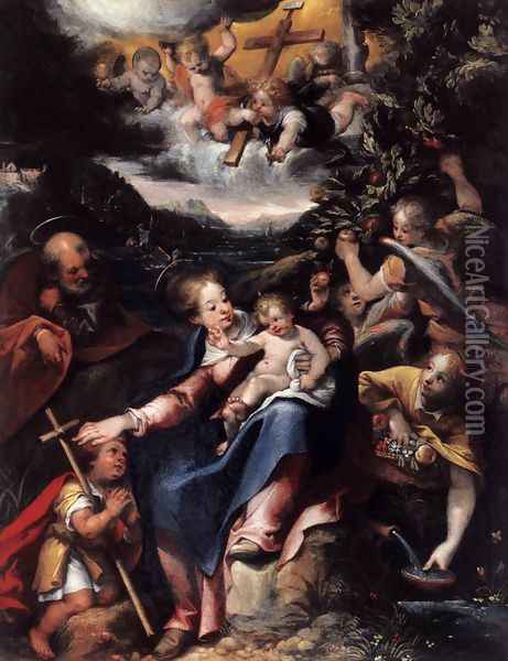 The Holy Family with the Infant St John the Baptist in a Landscape 1590s Oil Painting - Denys Calvaert