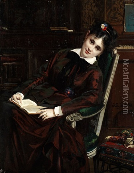 Junge Frau Bei Der Lekture Oil Painting - Jules Emile Saintin
