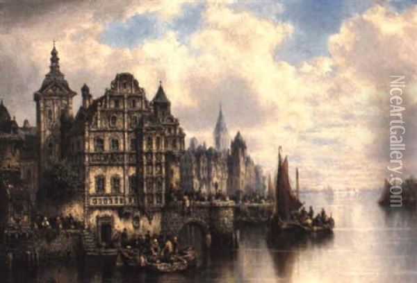 Ansicht Von Alt-amsterdam Oil Painting - Ludwig Hermann