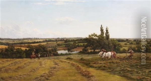 Haymaking Near Theydon Bois, Essex Oil Painting - Francis M. Trappes