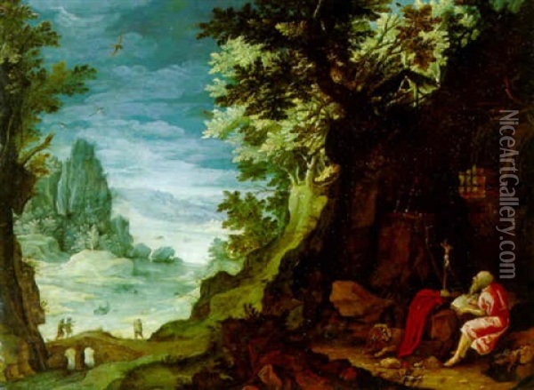A Rocky Landscape With Saint Jerome Oil Painting - Paul Bril