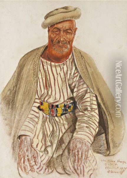 Portrait Of A Hunza Tribesman Oil Painting - Aleksandr Evgen'evich Iakovlev