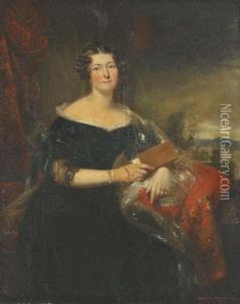 Portrait Of A Lady By Prestonfield House, Midlothian Oil Painting - William Smellie Watson
