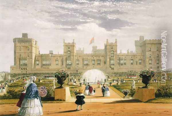 Eastern view of the Castle and Garden, Windsor Castle, 1838 Oil Painting - James Baker Pyne