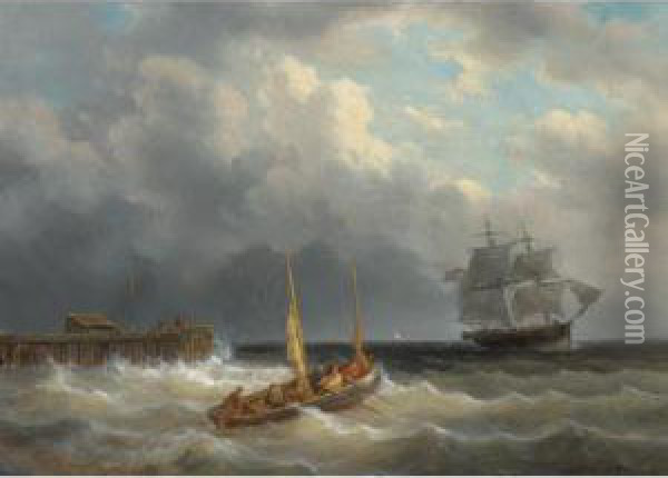 Sailing Off The Dutch Coast Oil Painting - George Willem Opdenhoff