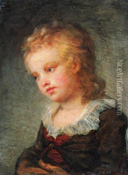 Portrait Of A Boy, Bust-length, In A Brown Coat With Lacecollar Oil Painting - Jean-Honore Fragonard