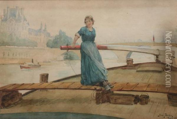 Woman On Dock Oil Painting - Henry Bacon