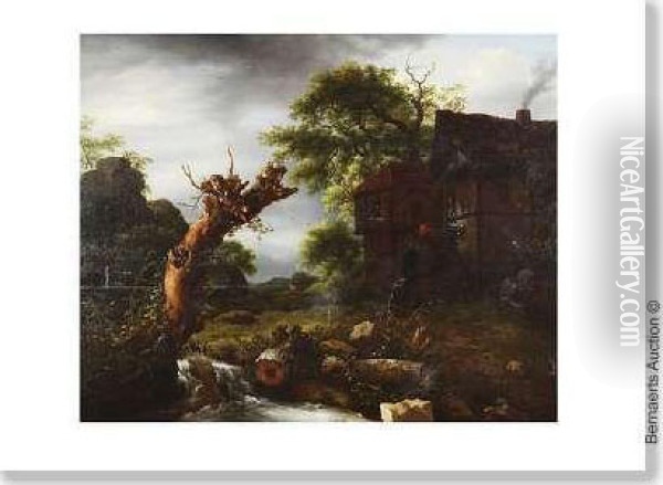 Suiveur. Paysage Avec Moulin A Eau. Oil Painting - Allart Van Everdingen