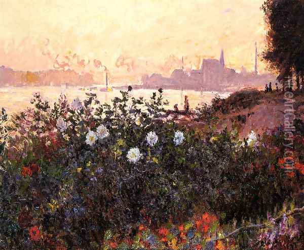 Argenteuil, Flowers by the Riverbank Oil Painting - Claude Oscar Monet