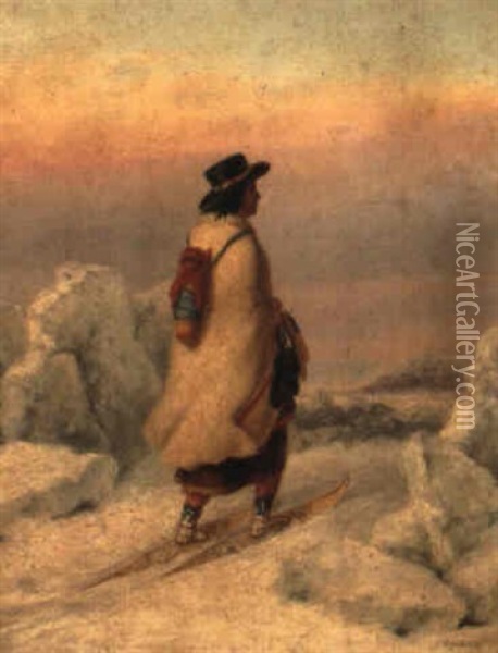 Moccasin Seller With Papoose Oil Painting - Cornelius David Krieghoff