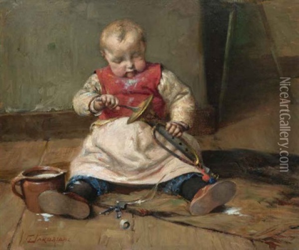 Child With A Trumpet Oil Painting - Georgios Jakobides
