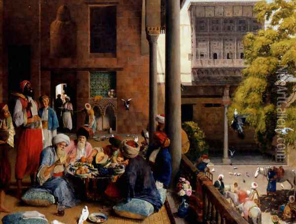 The Mid-Day Meal, Cairo 1875 Oil Painting - John Frederick Lewis