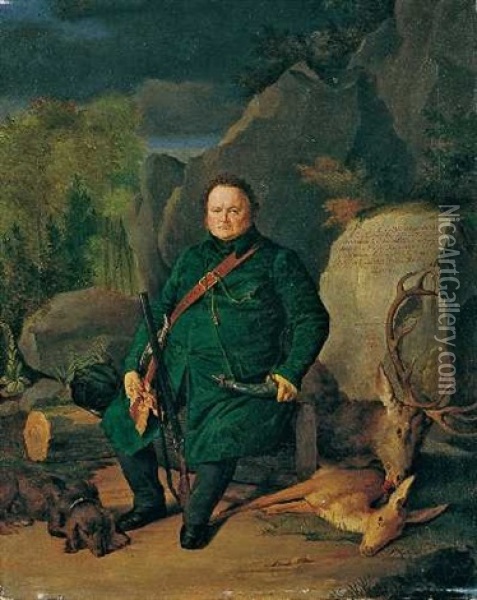 Der Jager Ludwig Gloeckler Mit Erlegtem Rotwild Oil Painting - Joseph Weber