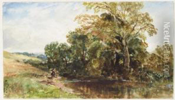 Fishing At Robin's Nest On The Tweed Oil Painting - Arthur Perigal