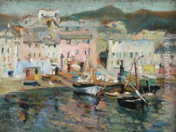 Cornish Harbour Scene Oil On Board 22 X 31cm Provenance:private Collection Oil Painting - Terrick John Williams