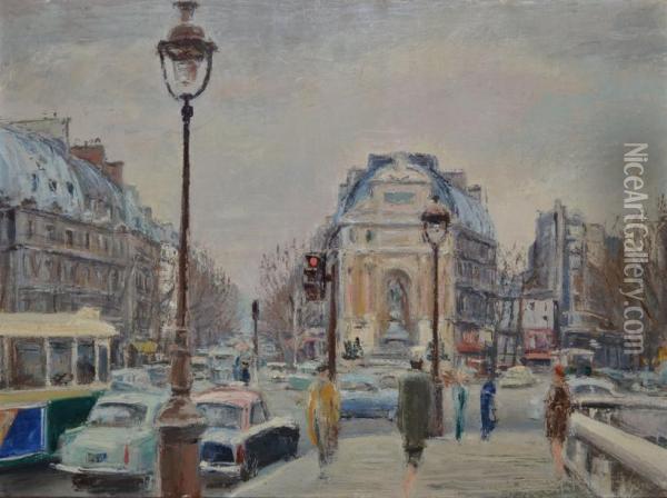 La Place Saint Michel Oil Painting - Edme Emile Laborne