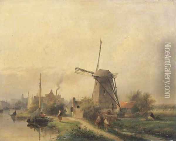 The outskirts of a dutch town on a summer's day Oil Painting - Andreas Schelfhout