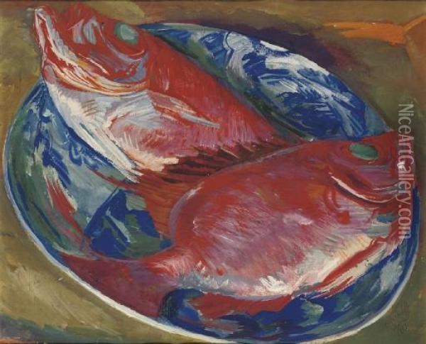 Still Life With Fish Oil Painting - Alexander Evgenievich Yakovlev