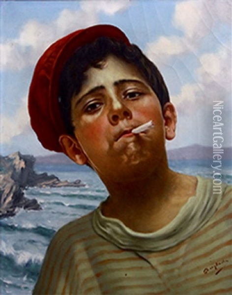Portrait D'un Jeune Homme A La Cigarette Oil Painting - Luis Anglada Pinto
