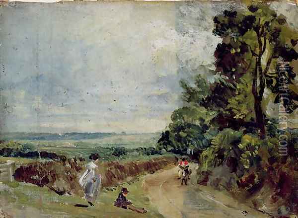 A Country road with trees and figures Oil Painting - John Constable