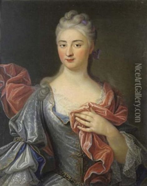 Portrait D'une Jeune Femme A La Draperie Rouge Oil Painting - Pierre Gobert