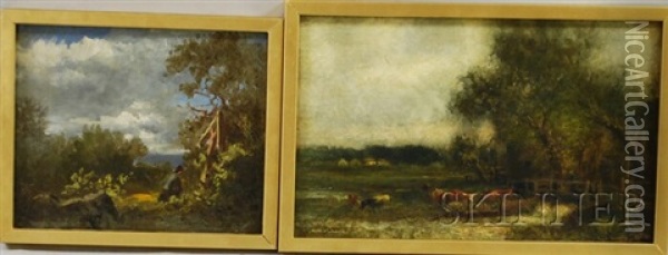 Cows At Pasture (+ 2 Others; 3 Works) Oil Painting - Charles Henry Miller