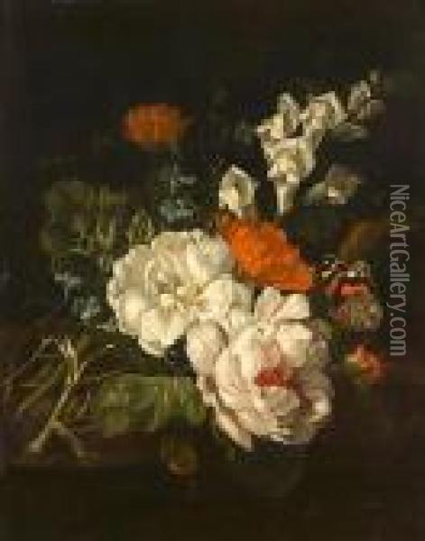 Roses, Chrysanthemums And Forget-me-nots Oil Painting - Rachel Ruysch