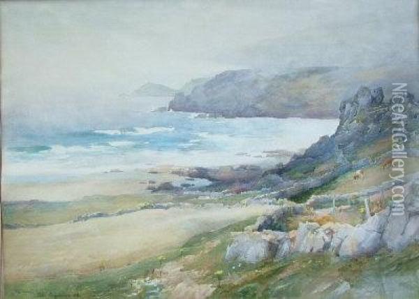 Fog Lifting From Cape Cornwall. Oil Painting - John Farquharson