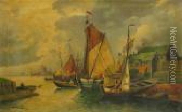 Boats At The Quay Oil Painting - Karl Kaufmann