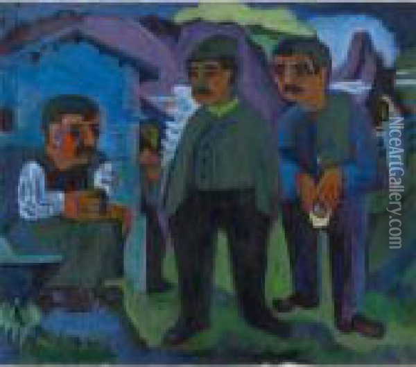 Three Farmers Oil Painting - Ernst Ludwig Kirchner