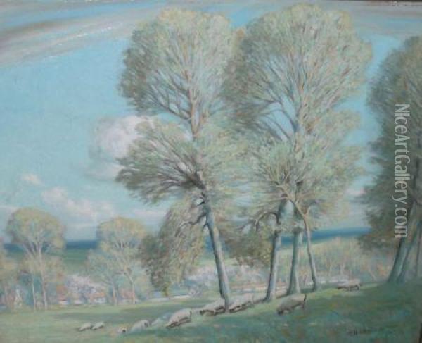 Pastoral With Sheep Grazing Oil Painting - George Harrison