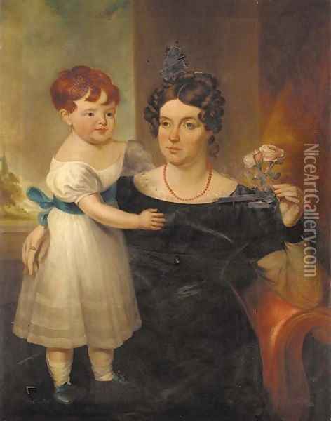 Portrait of Elizabeth Smith and her son William Oil Painting - English School
