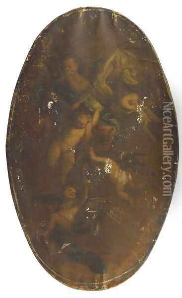 Putti disporting with Wanli Kraak porcelein bowls Oil Painting - Jacob de Wit