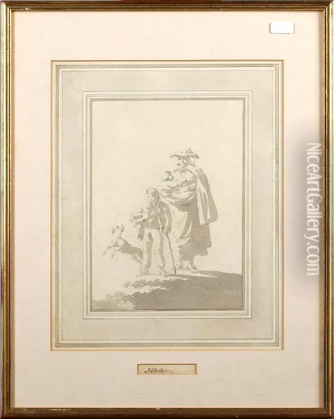 Mother And Child With Boy And Dog Oil Painting - Julius Caesar Ibbetson