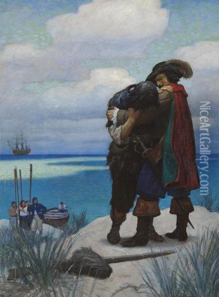 At First, For Some Time, I Was 
Not Able To Answer Him One Word; But As He Had Taken Me In His Arms, I 
Held Fast By Him, Or I Should Have Fallen To The Ground Oil Painting - Newell Convers Wyeth