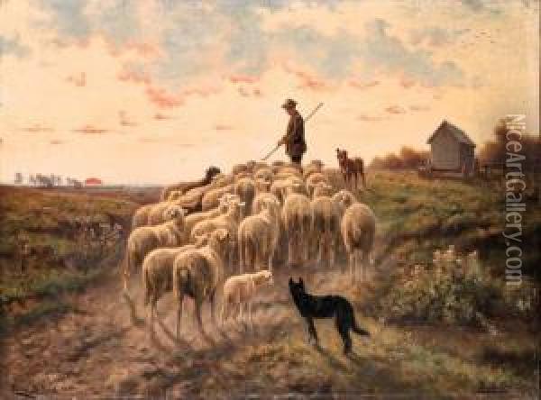 Shepherding The Flock Oil Painting - Henri De Beul
