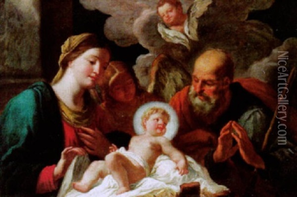 La Sacra Famiglia Con Angeli Oil Painting - Francesco Salvator Fontebasso
