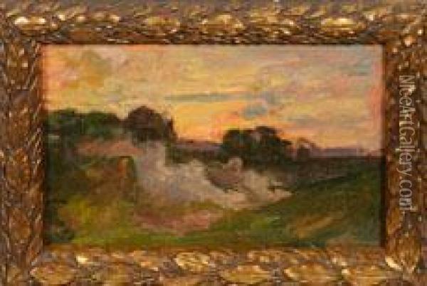 Weite Landschaft Mit Orangerotem Abendhimmel Oil Painting - Theodor von Hormann