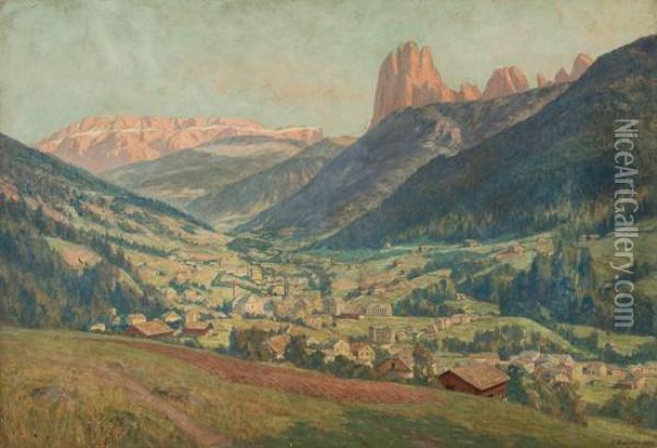 A View Of A Western Town Oil Painting - Franz Biberstein