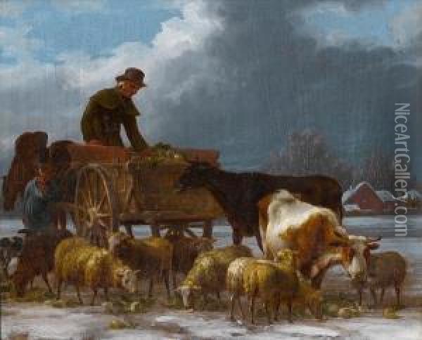 A Winter Scene Oil Painting - Joseph Rhodes