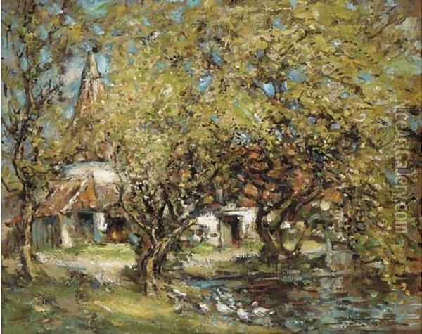 The duck pond Oil Painting - George Smith