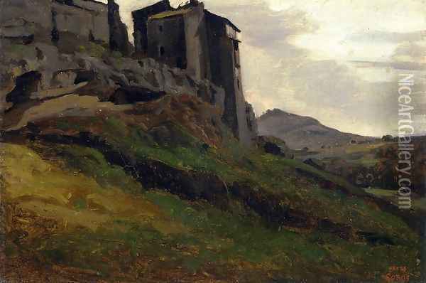 Marino, Large Buildings on the Rocks Oil Painting - Jean-Baptiste-Camille Corot