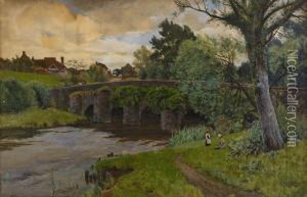Elstead Bridge Oil Painting - John Mcdougal