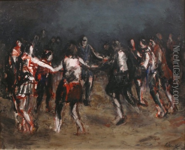 La Ronde-les Feux De La Saint Jean Oil Painting - Adolphe Peterelle