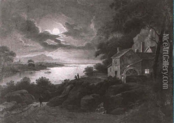 A Moonlit Coastal Landscape With A Mill Oil Painting - Sebastian Pether