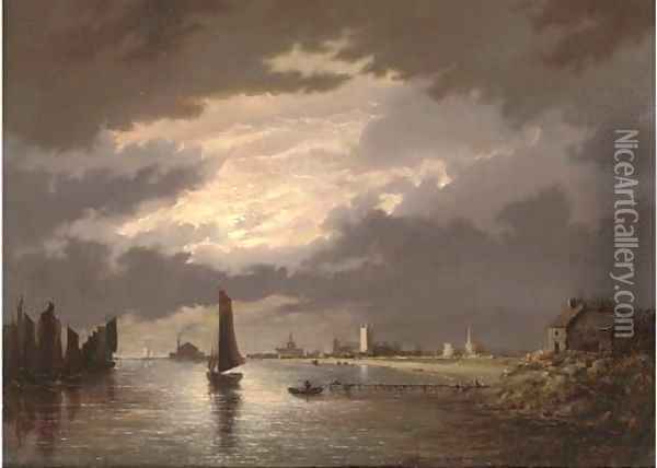 Great Yarmouth by moonlight Oil Painting - John Berney Crome
